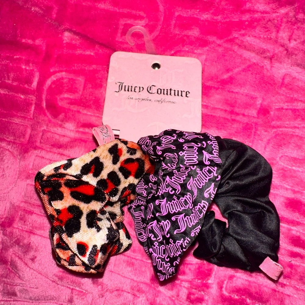 NWT Juicy Couture Black and Patterned Hair Scrunchies Trio (CROSSPOSTED)